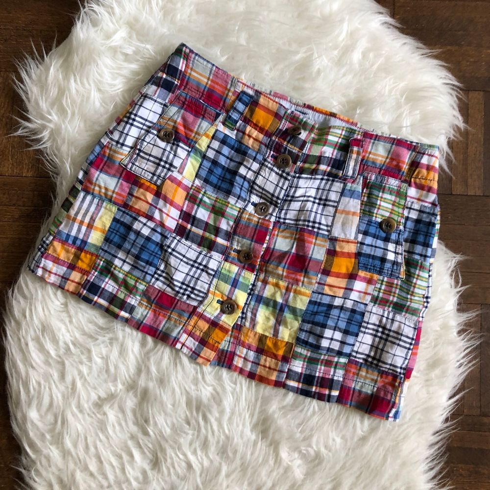 J Crew 6 Patchwork Plaid Mini Skirt Button Front